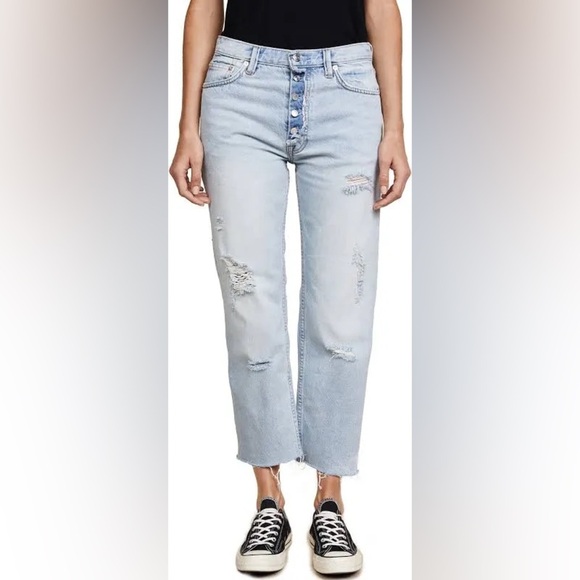 We The Free People 28 Jeans Rolling On The River Straight Leg Exposed Button Fly - Picture 2 of 7